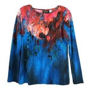 Bob Mackie Wearable Art Top Women's XS Abstract Floral Bright Vivid Stretch